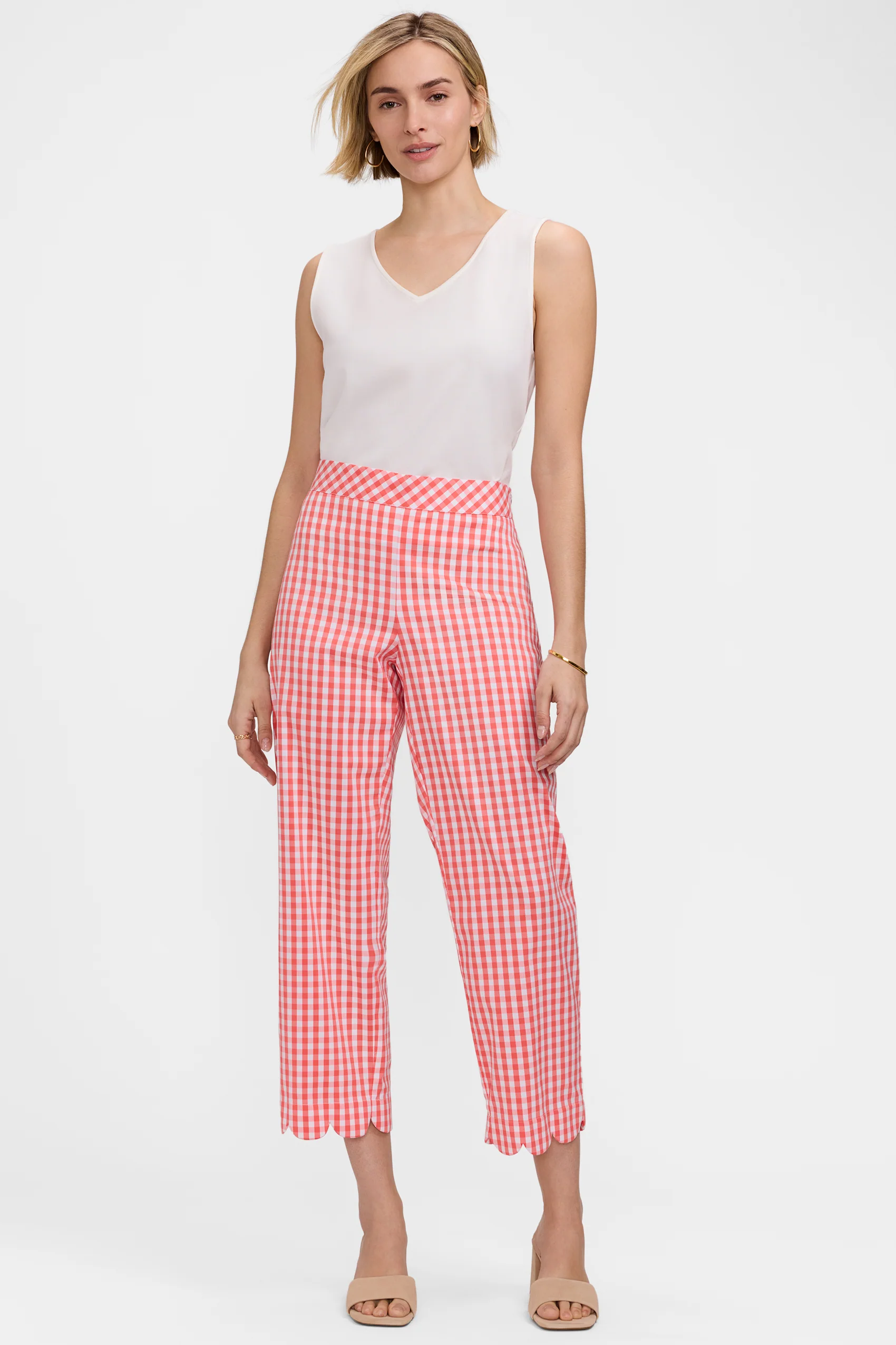 Elaine Gingham Stretch Matte Sateen Scallop Hem Capri - Image 4
