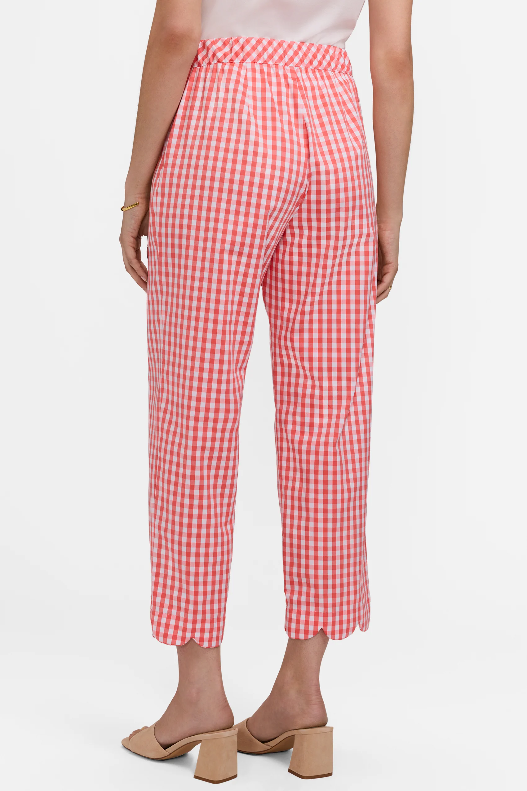 Elaine Gingham Stretch Matte Sateen Scallop Hem Capri - Image 5