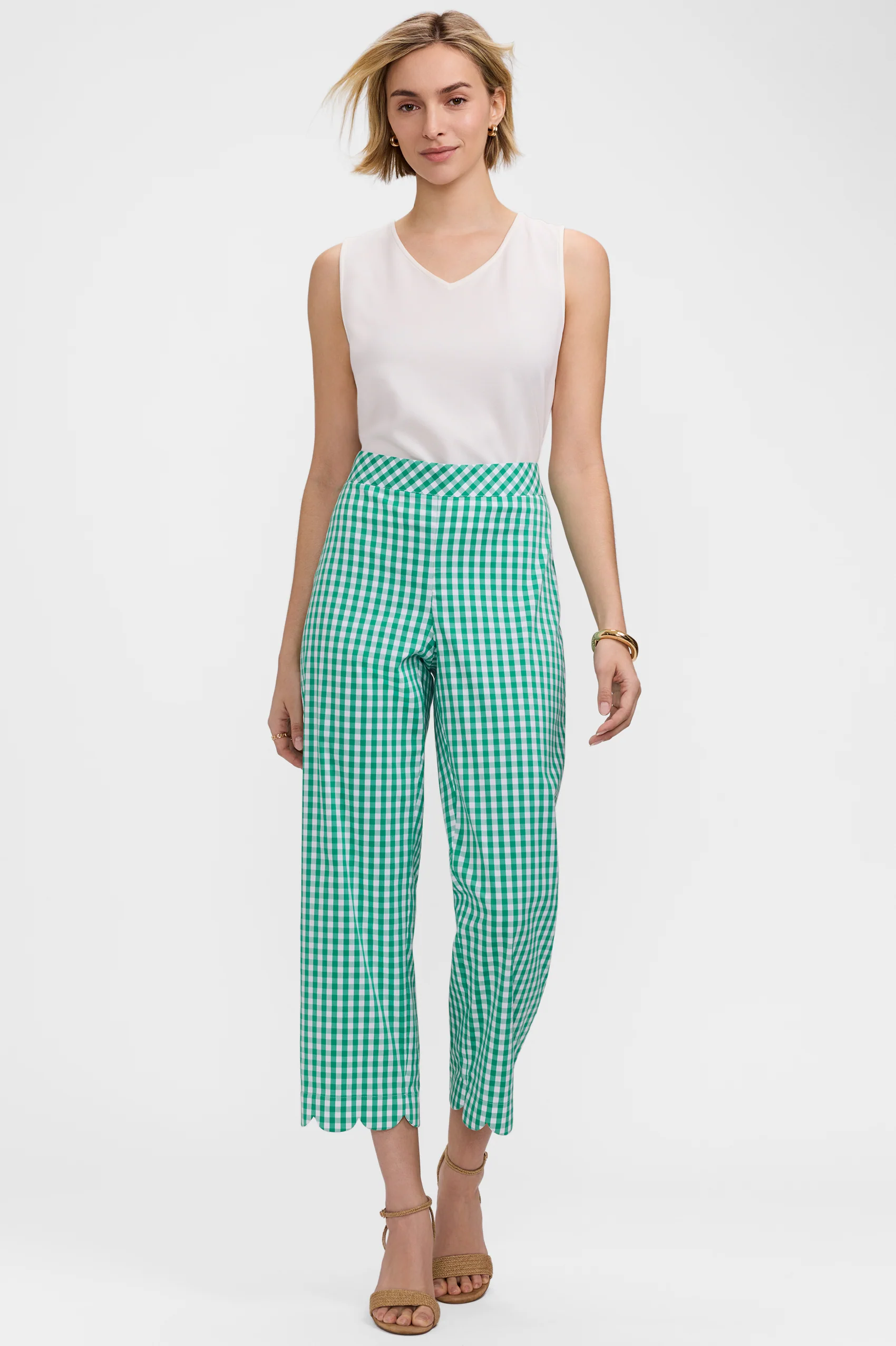 Elaine Gingham Stretch Matte Sateen Scallop Hem Capri - Image 6