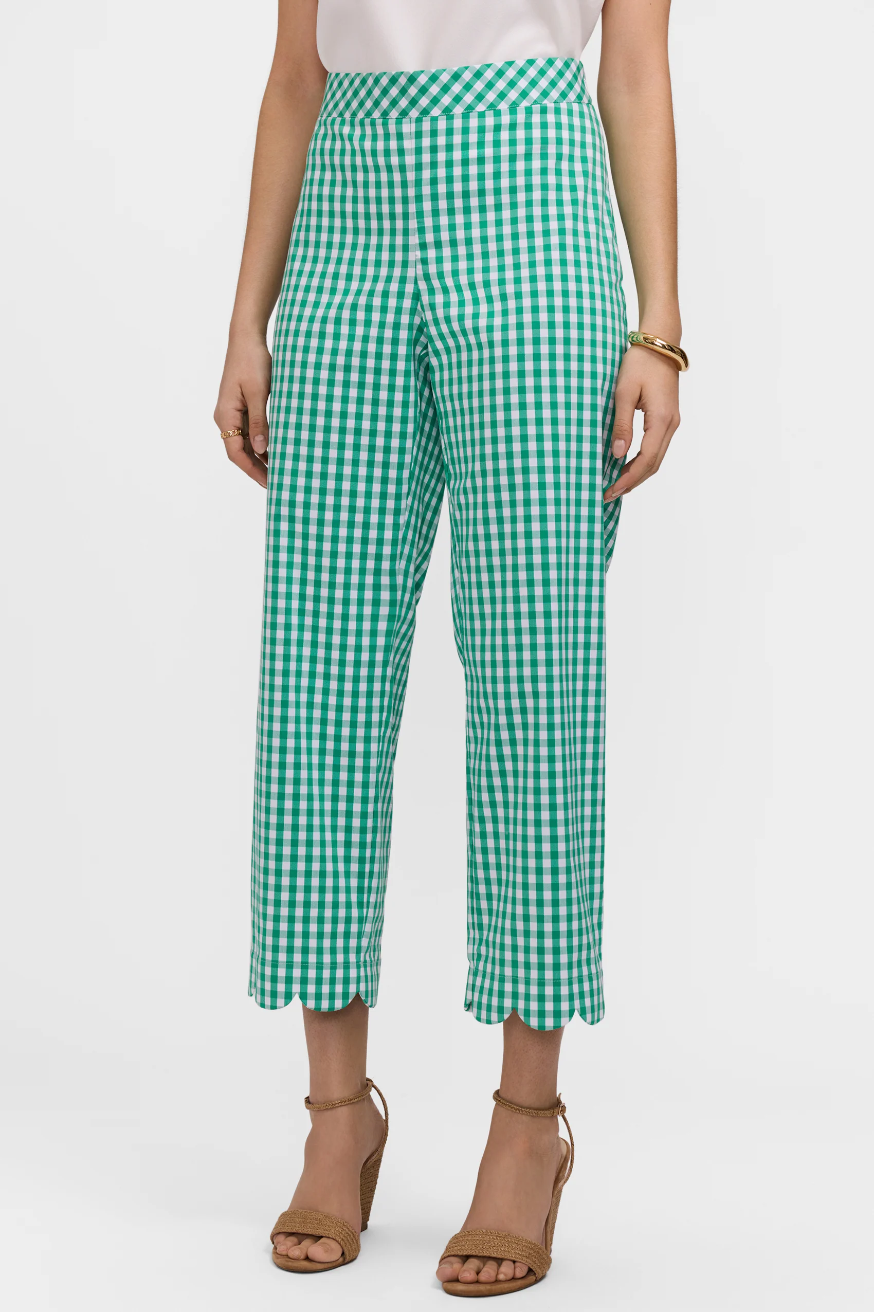 Elaine Gingham Stretch Matte Sateen Scallop Hem Capri - Image 7