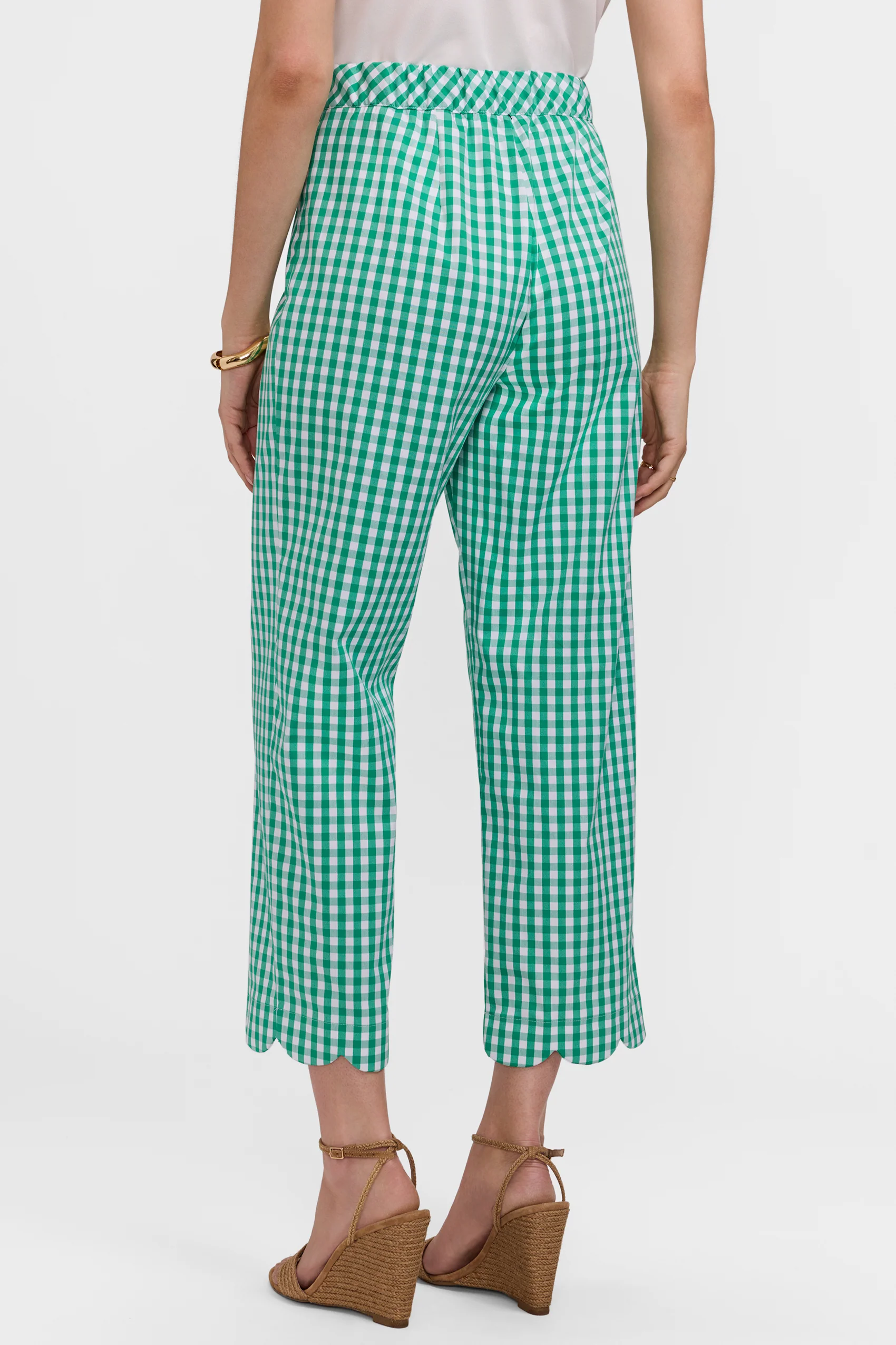 Elaine Gingham Stretch Matte Sateen Scallop Hem Capri - Image 9