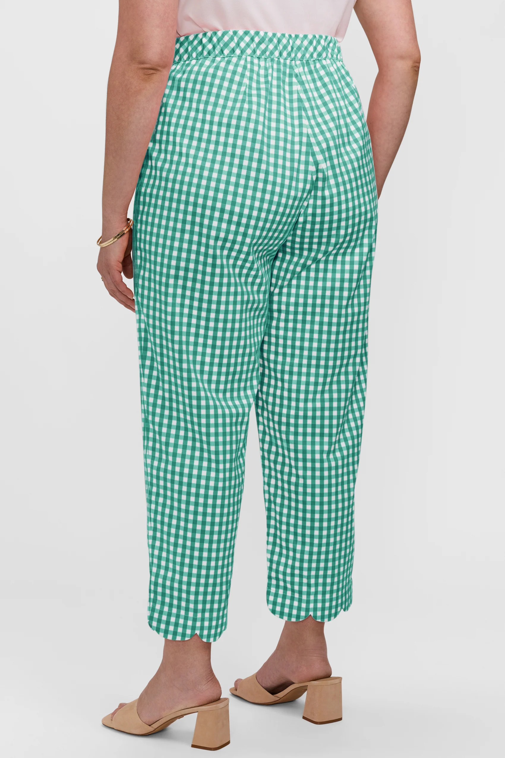 Elaine Plus Gingham Stretch Matte Sateen Scallop Hem Capri - Image 3