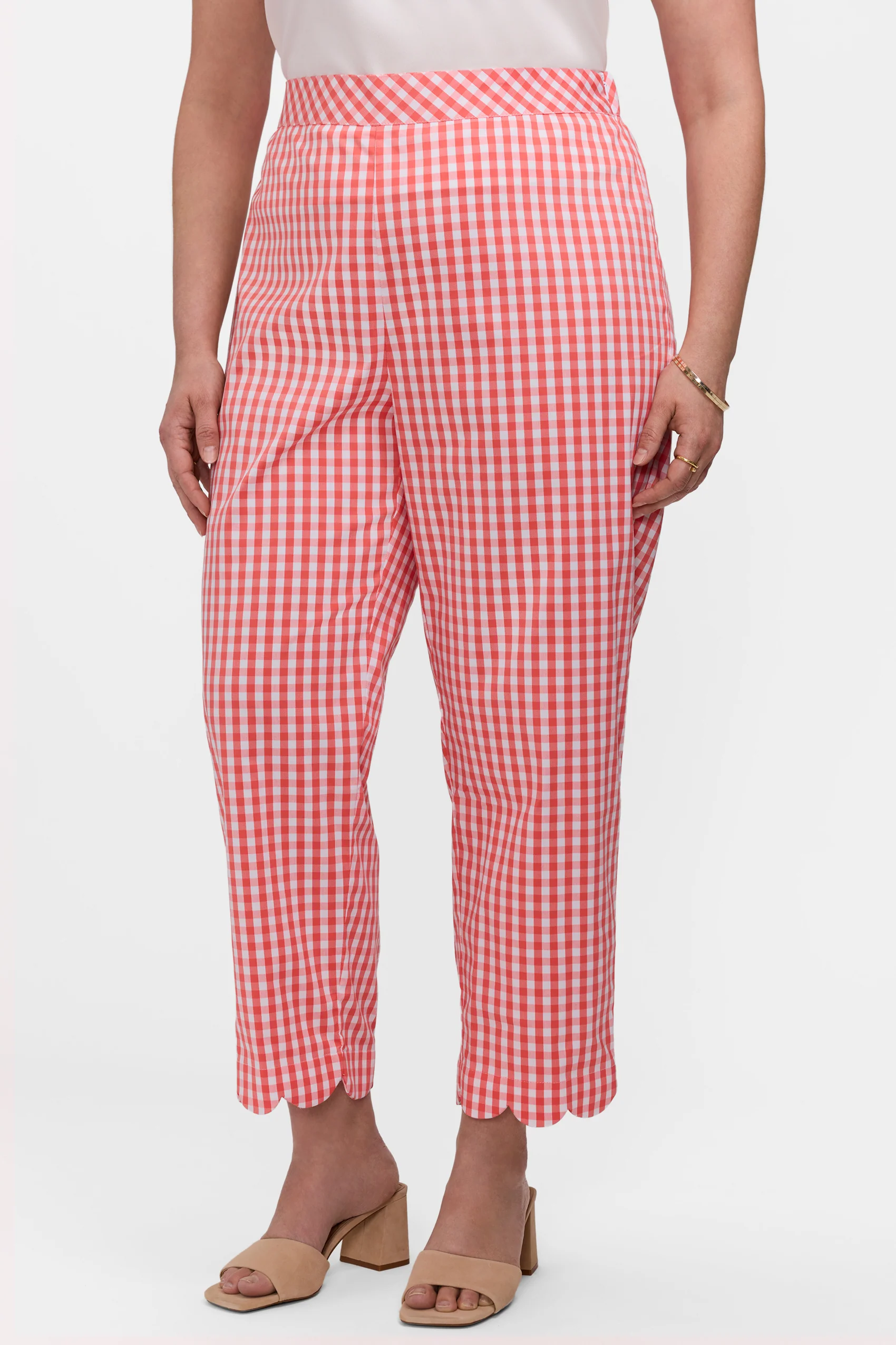 Elaine Plus Gingham Stretch Matte Sateen Scallop Hem Capri - Image 4