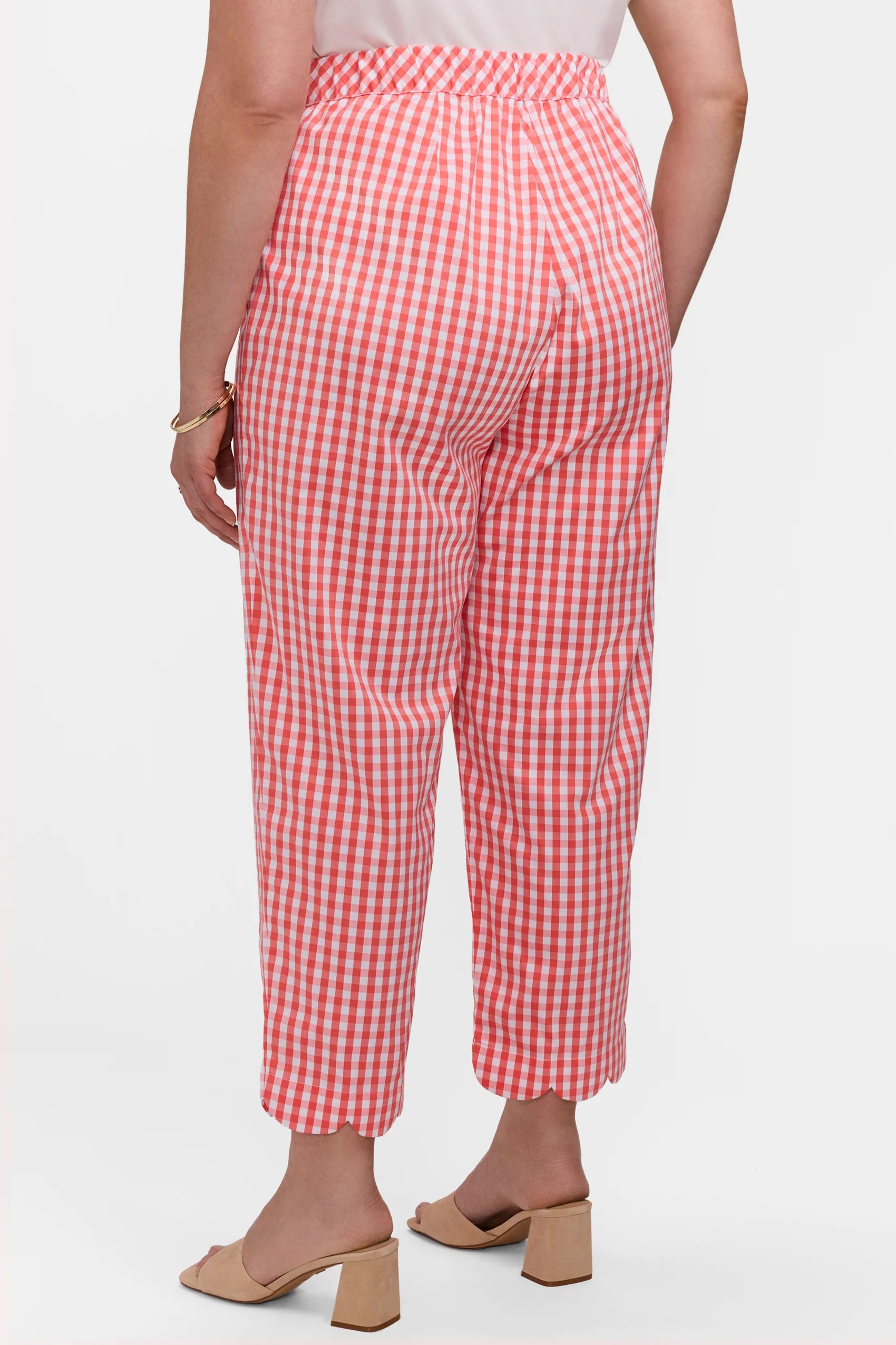 Elaine Plus Gingham Stretch Matte Sateen Scallop Hem Capri - Image 6