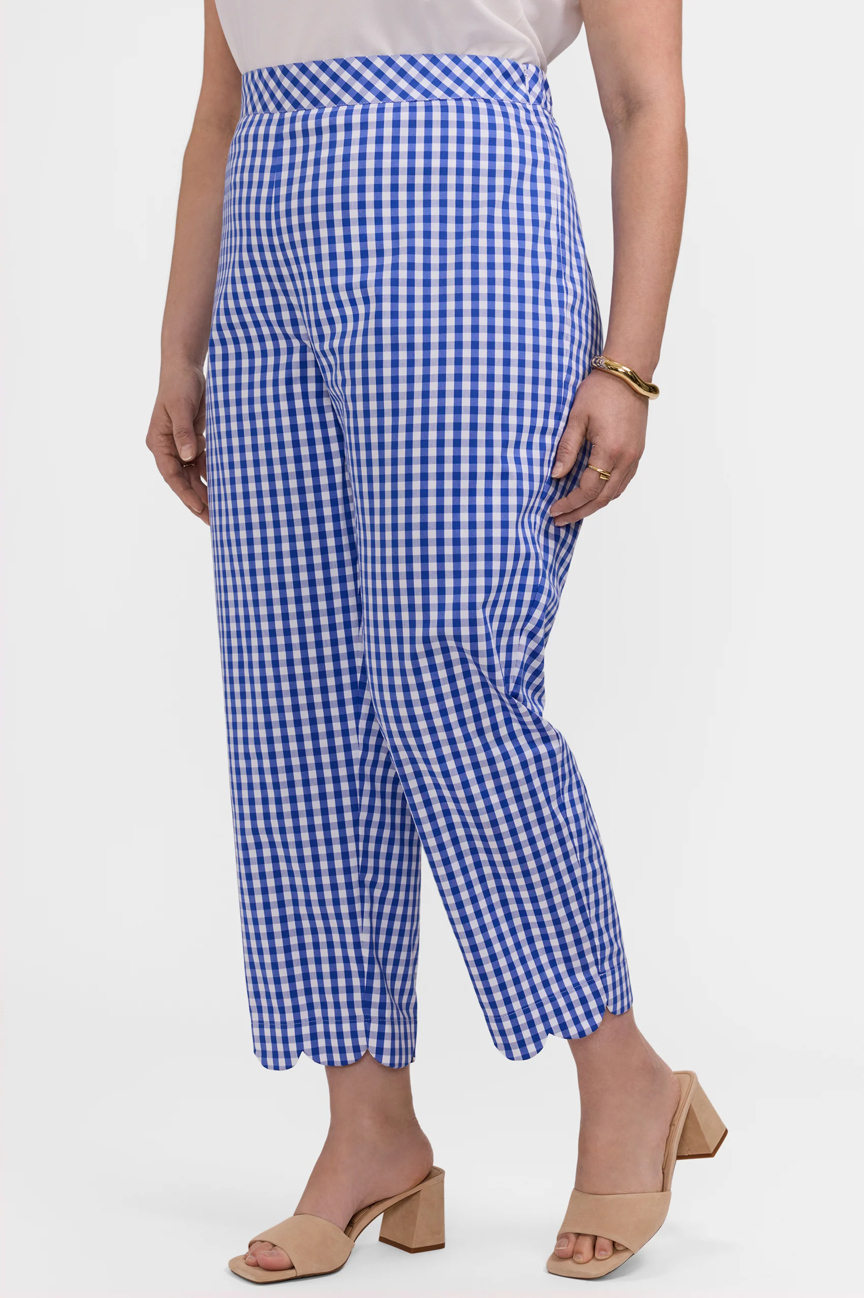 Elaine Plus Gingham Stretch Matte Sateen Scallop Hem Capri - Image 7