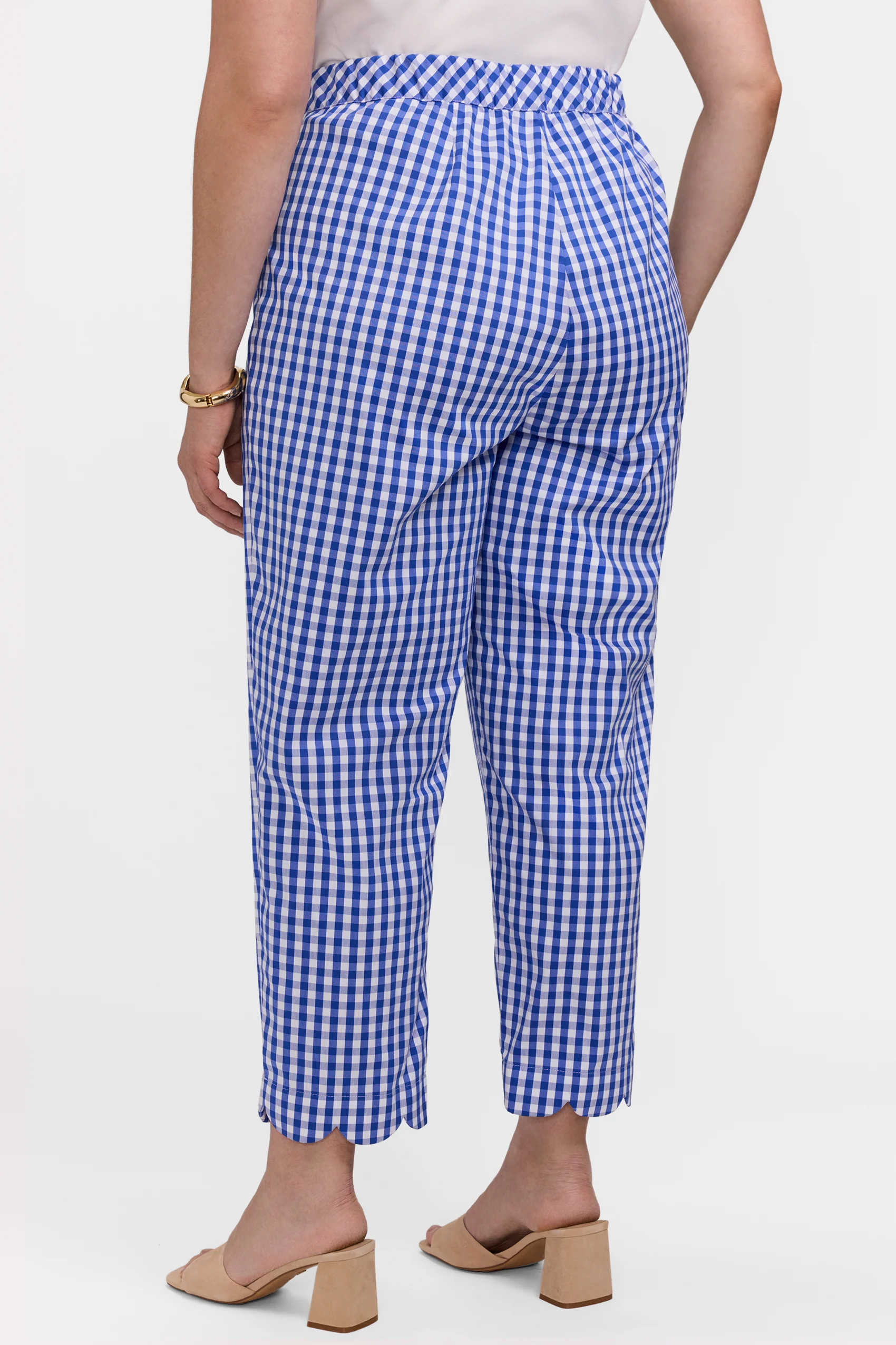 Elaine Plus Gingham Stretch Matte Sateen Scallop Hem Capri - Image 8