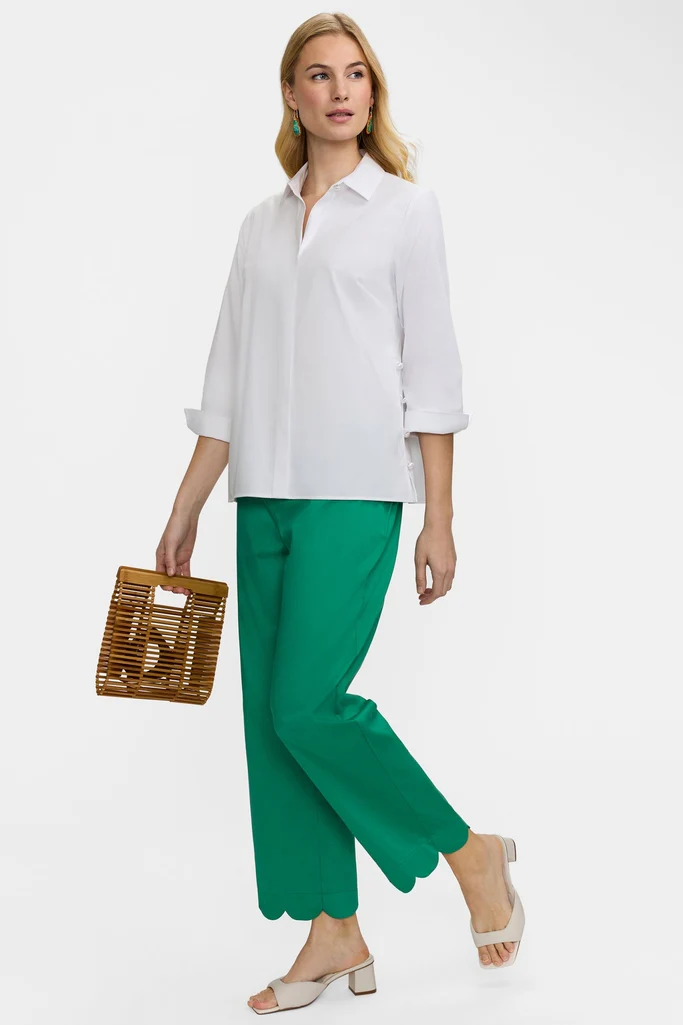 Elaine Solid Stretch Matte Sateen Scallop Hem Capri - Image 3