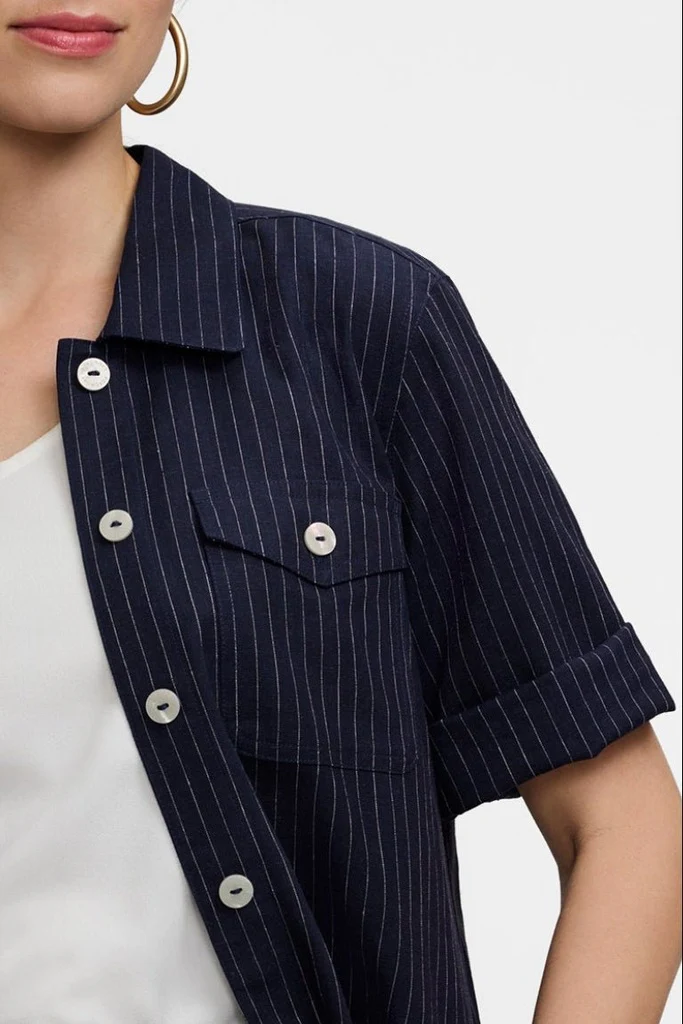 Estela Pinstripe Linen Short Sleeve Jacket - Image 3