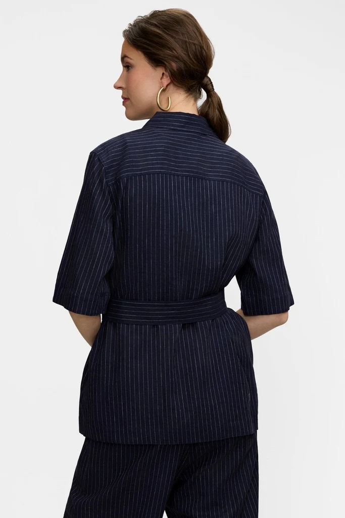 Estela Pinstripe Linen Short Sleeve Jacket - Image 4