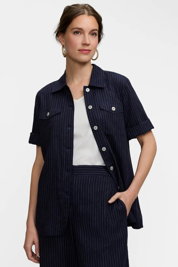 Estela Pinstripe Linen Short Sleeve Jacket - Image 5