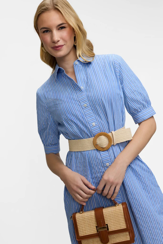 Esther Blue Seersucker Elbow Sleeve Dress - Image 3