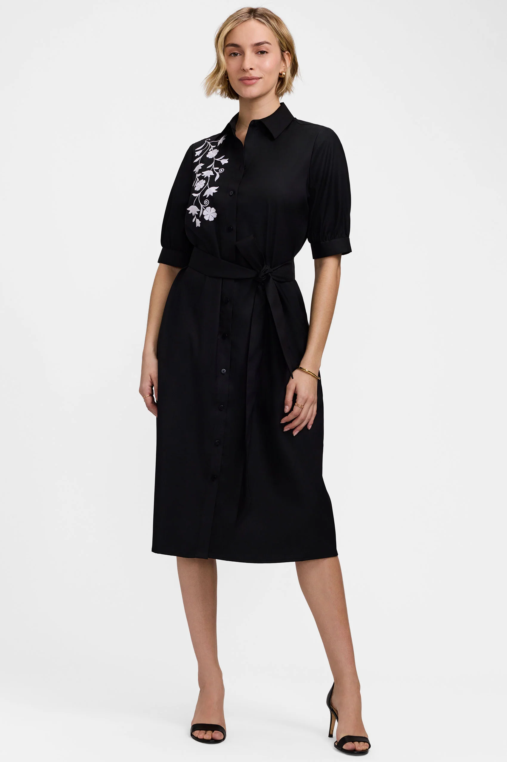 Esther Floral Embroidery Elbow Sleeve Dress - Image 3
