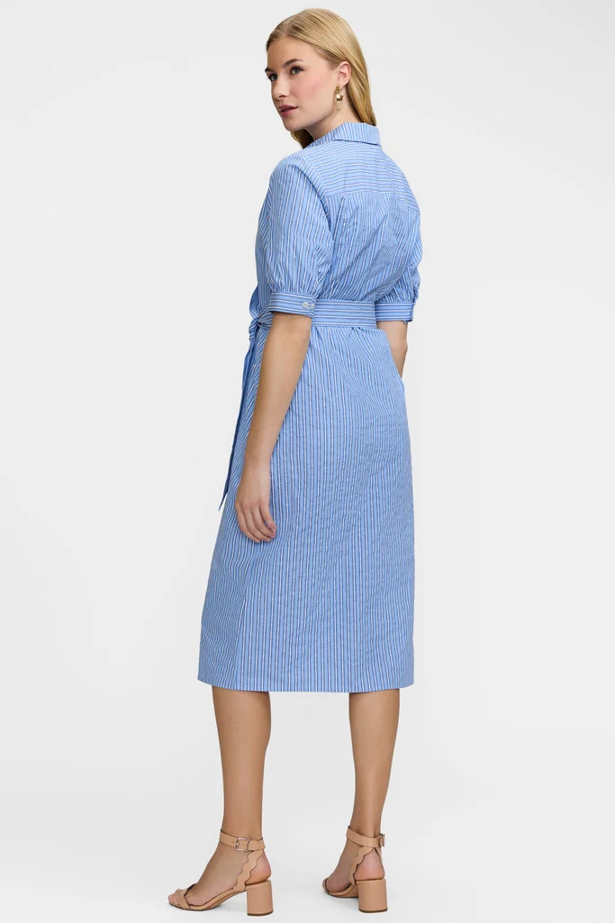 Esther Blue Seersucker Elbow Sleeve Dress - Image 6