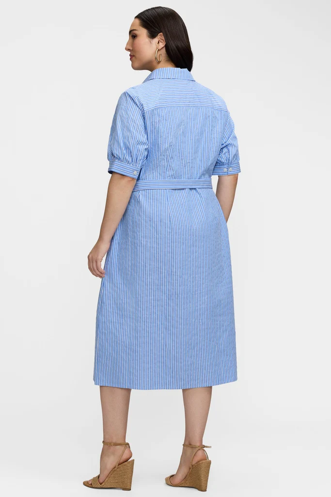 Esther Plus Blue Seersucker Elbow Sleeve Dress - Image 3