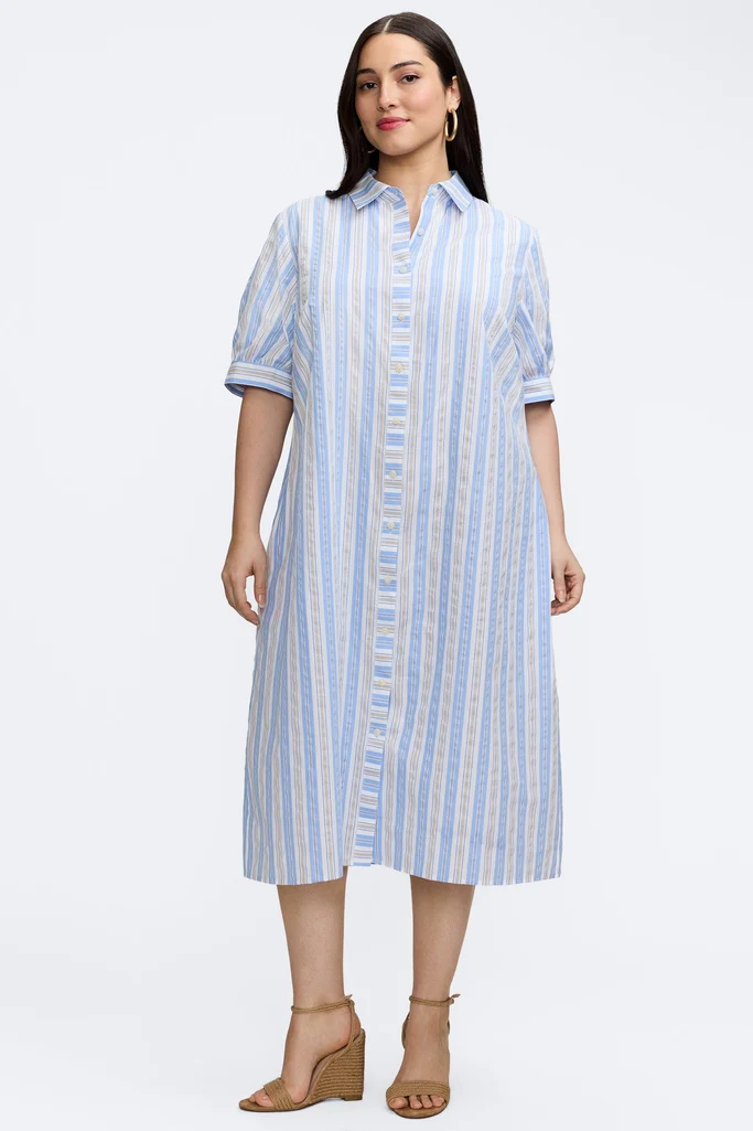 Esther Plus Multi Seersucker Elbow Sleeve Dress - Image 3