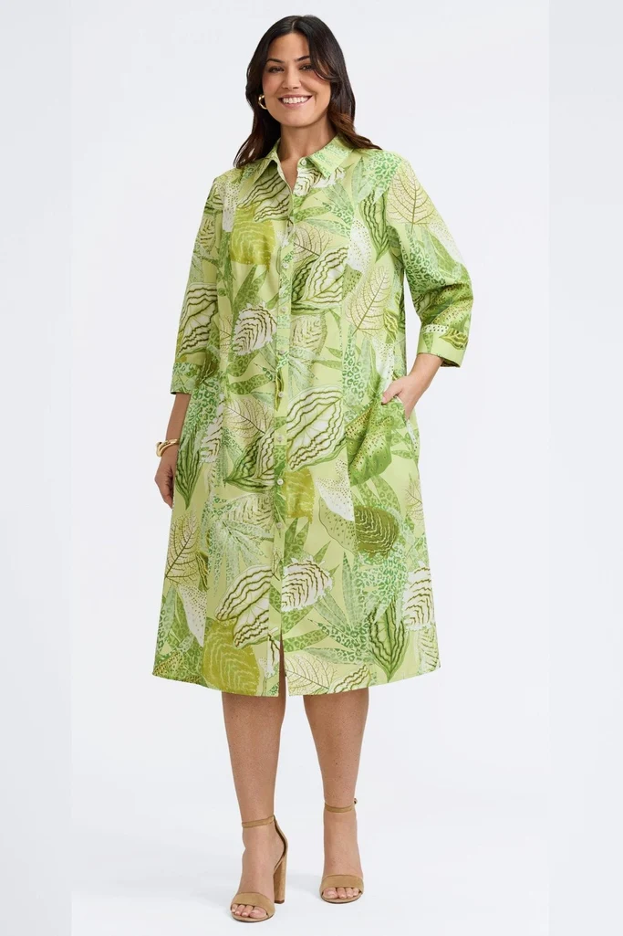 Fiona Plus Jungle Leaves 3/4 Sleeve Dress - Image 3