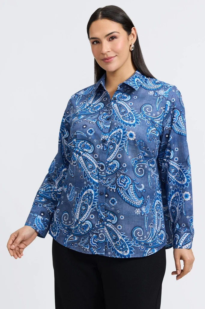 Hampton Plus Denim Paisley Long Sleeve Shirt