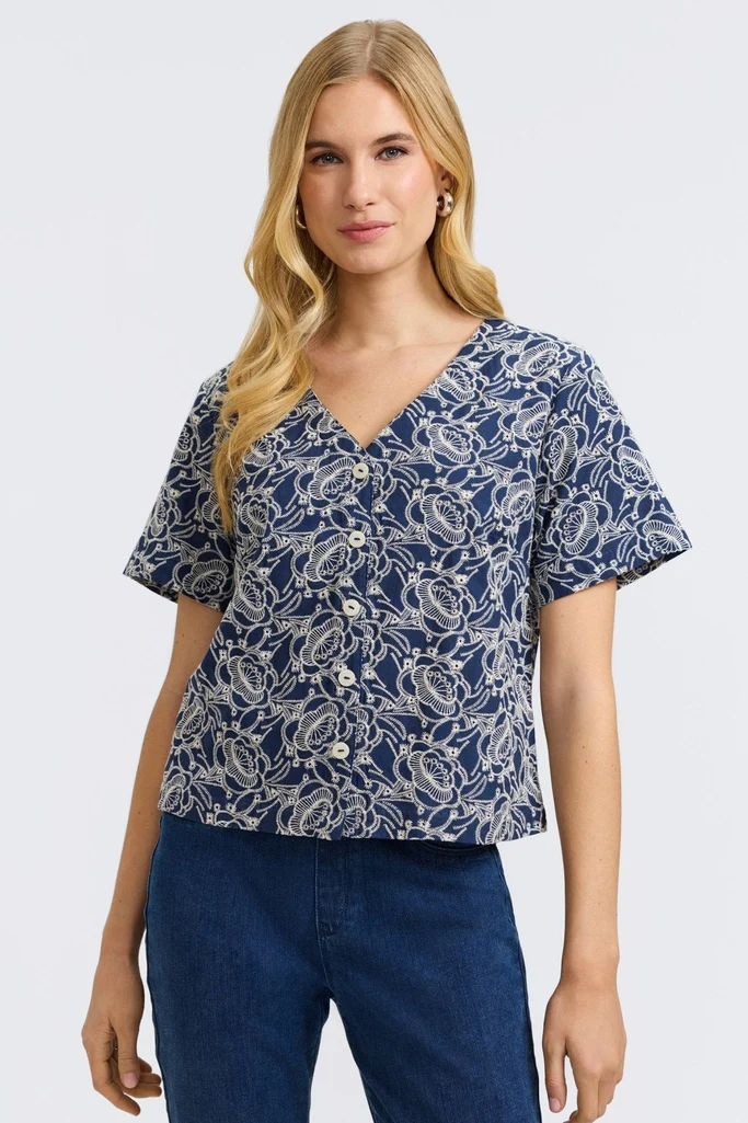 Isabel Allover Eyelet Elbow Sleeve Shirt - Image 6