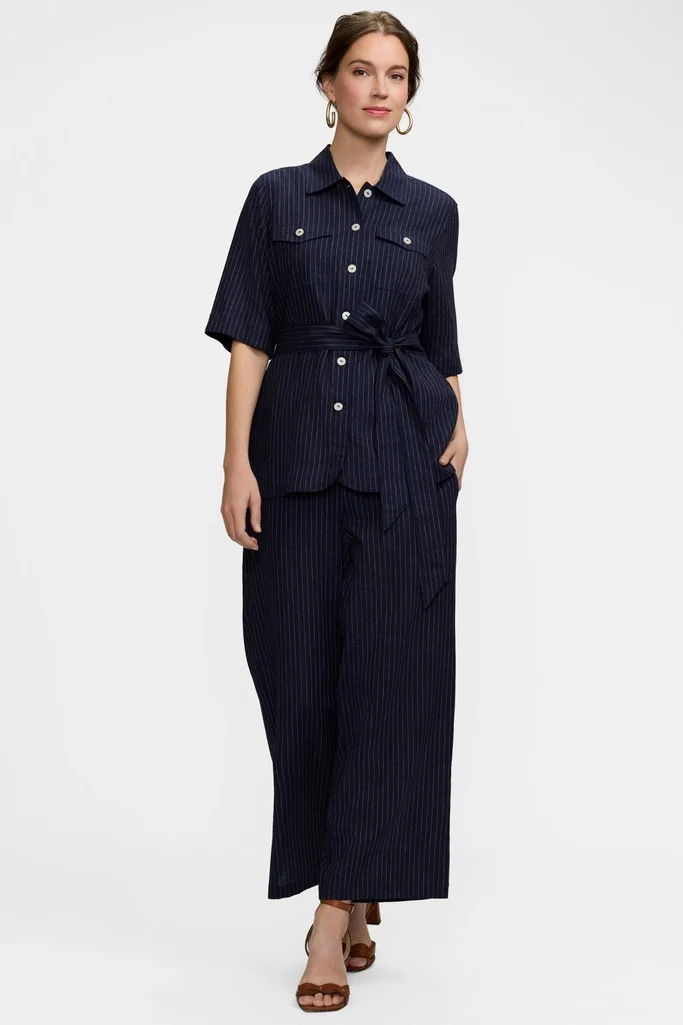 Jenna Pinstripe Linen Crop Length Pant - Image 5