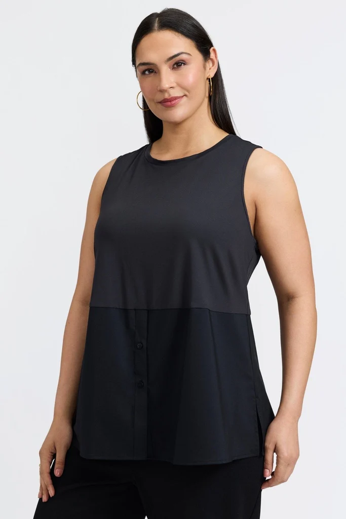 Jesse Plus Knit-Woven Crew Cut Sleeveless Layering Tank - Image 7