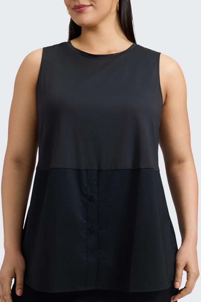 Jesse Plus Knit-Woven Crew Cut Sleeveless Layering Tank - Image 8