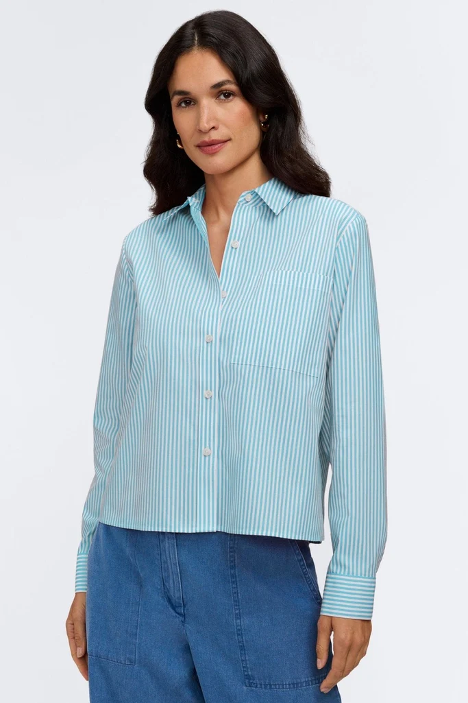 Jodie No Iron Pinpoint Stripe Long Sleeve Short Shirt - Image 14