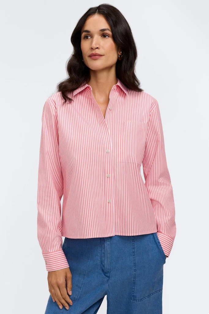 Jodie No Iron Pinpoint Stripe Long Sleeve Short Shirt - Image 5