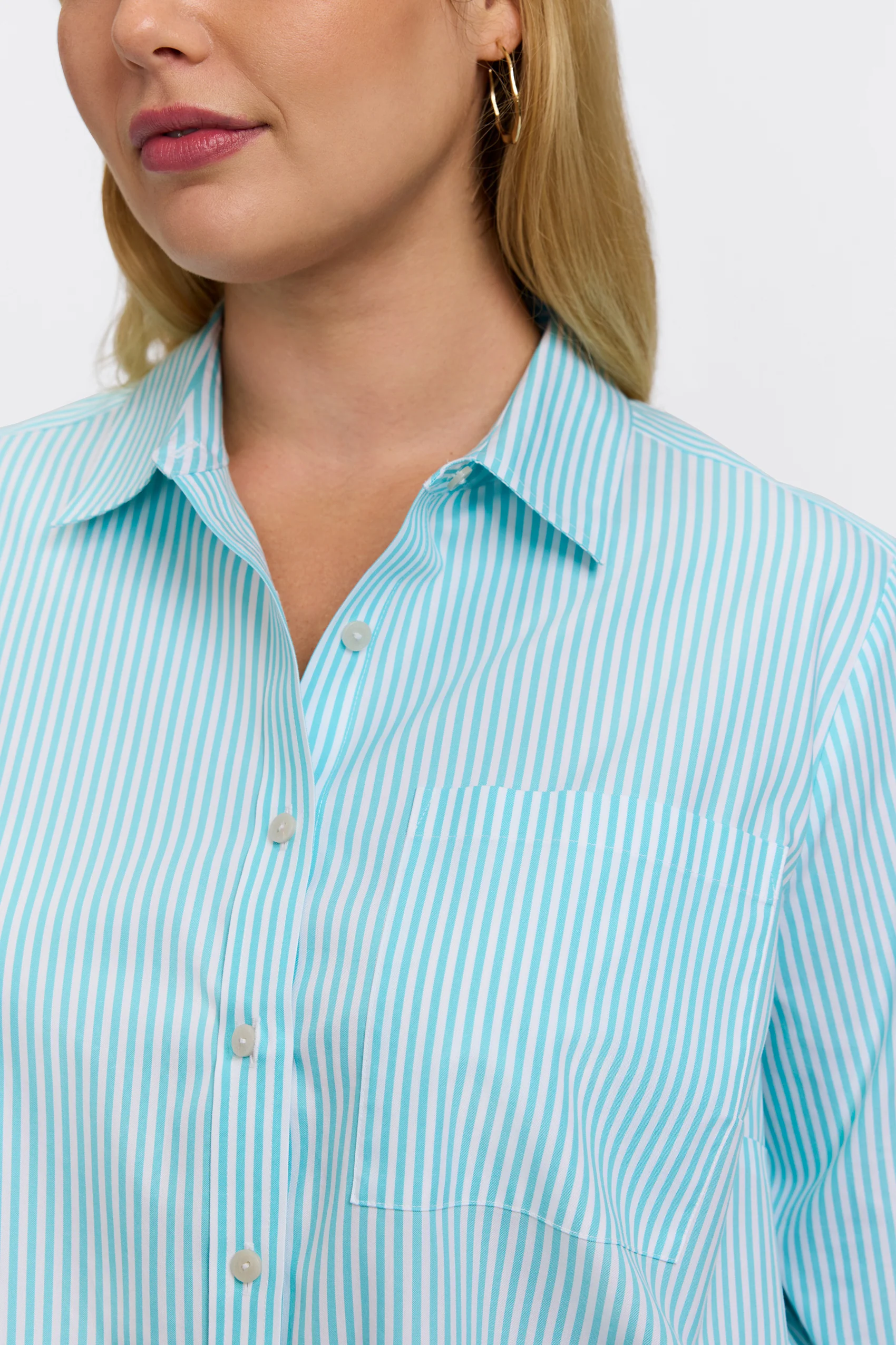 Jodie Plus No Iron Pinpoint Stripe Long Sleeve Short Shirt - Image 10