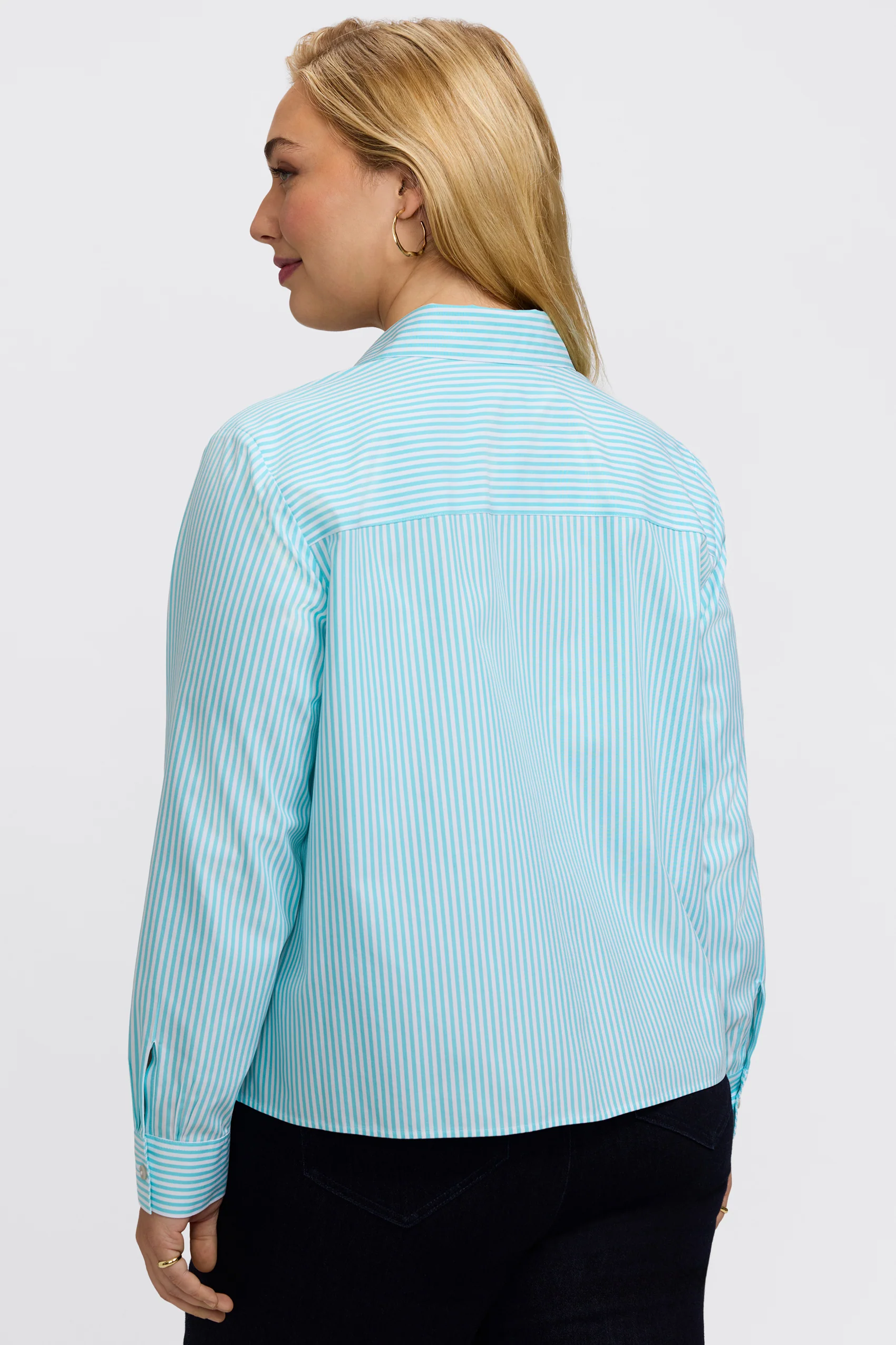 Jodie Plus No Iron Pinpoint Stripe Long Sleeve Short Shirt - Image 12