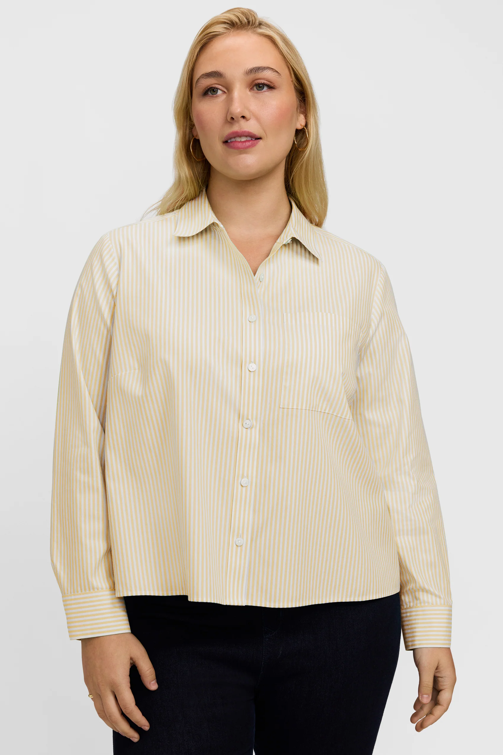 Jodie Plus No Iron Pinpoint Stripe Long Sleeve Short Shirt - Image 13