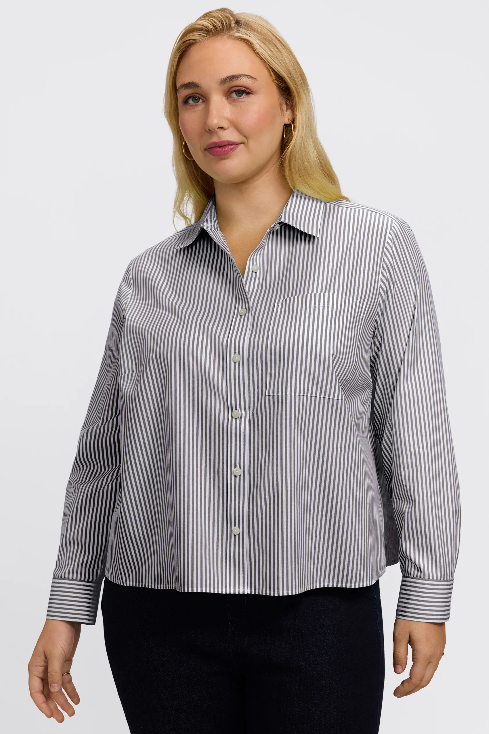 Jodie Plus No Iron Pinpoint Stripe Long Sleeve Short Shirt - Image 17