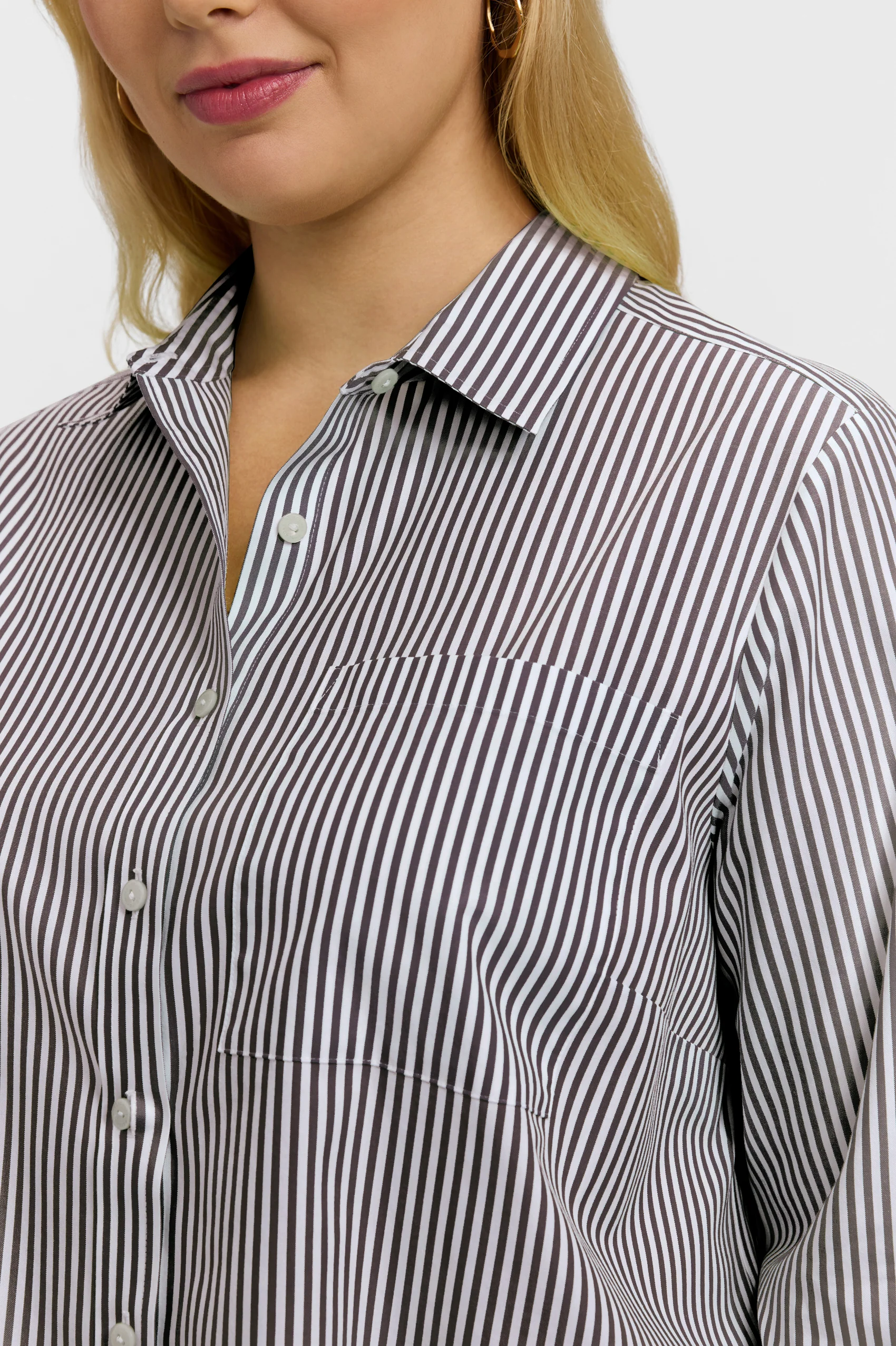 Jodie Plus No Iron Pinpoint Stripe Long Sleeve Short Shirt - Image 18