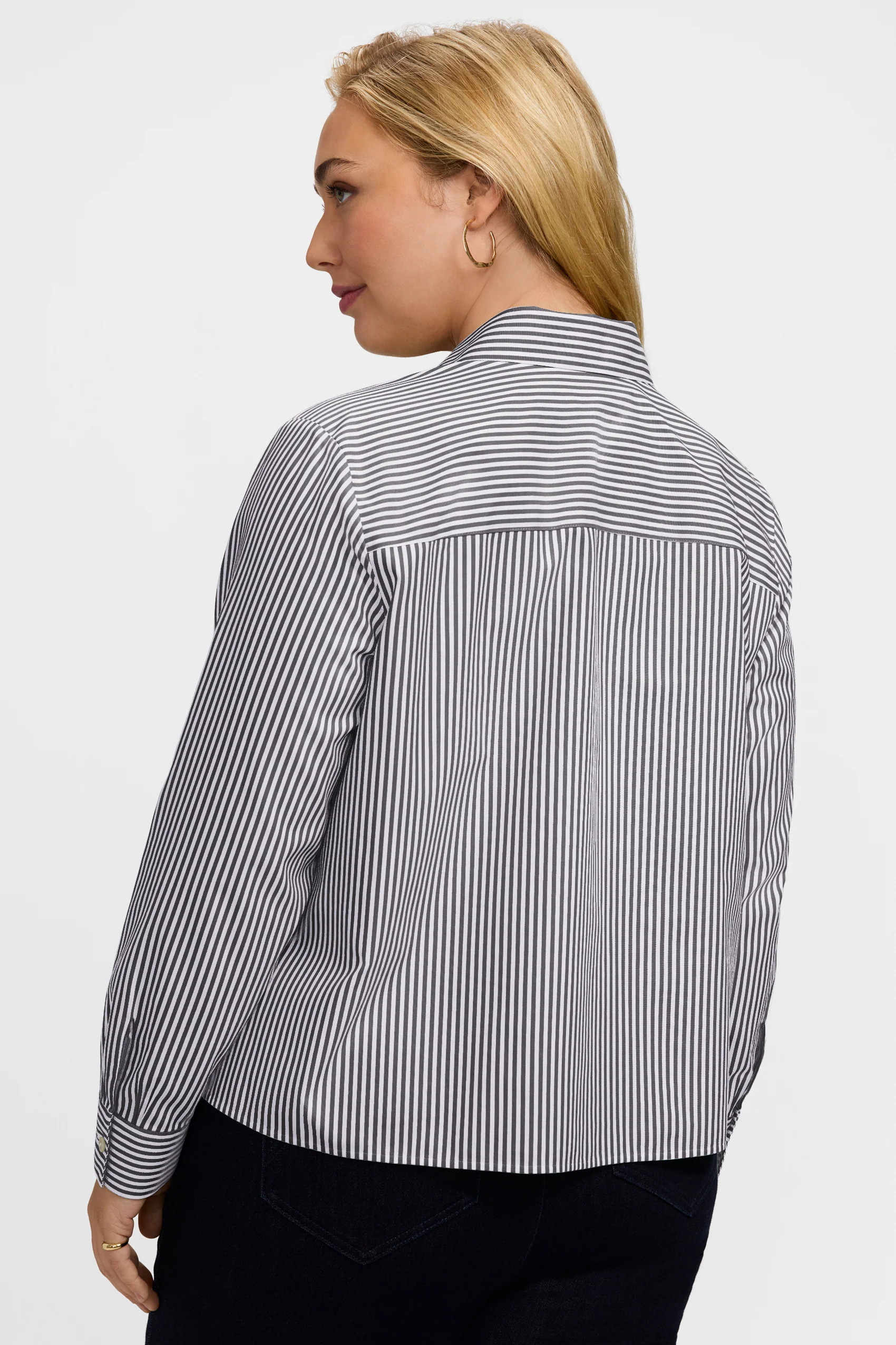 Jodie Plus No Iron Pinpoint Stripe Long Sleeve Short Shirt - Image 20