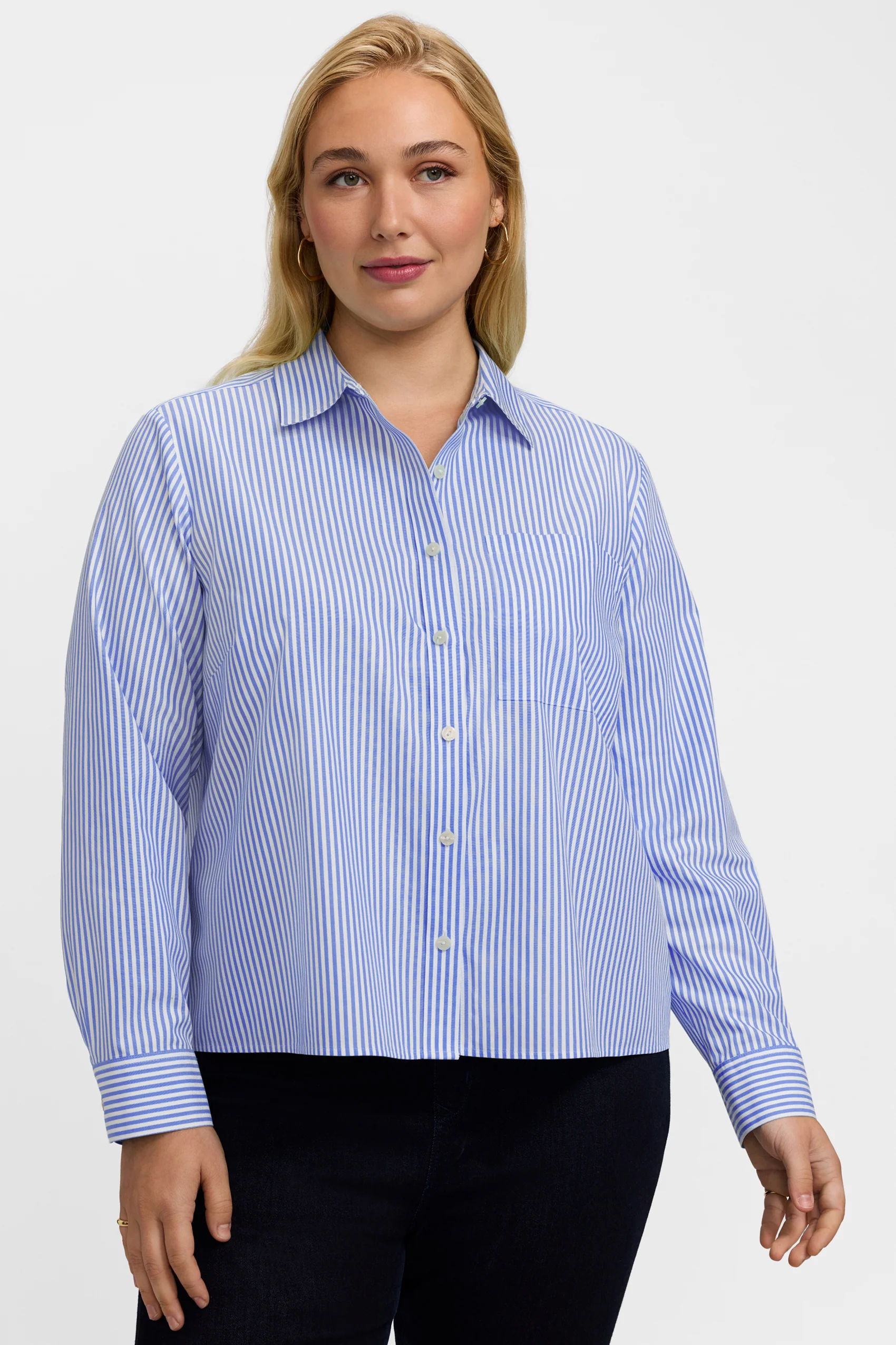 Jodie Plus No Iron Pinpoint Stripe Long Sleeve Short Shirt - Image 21