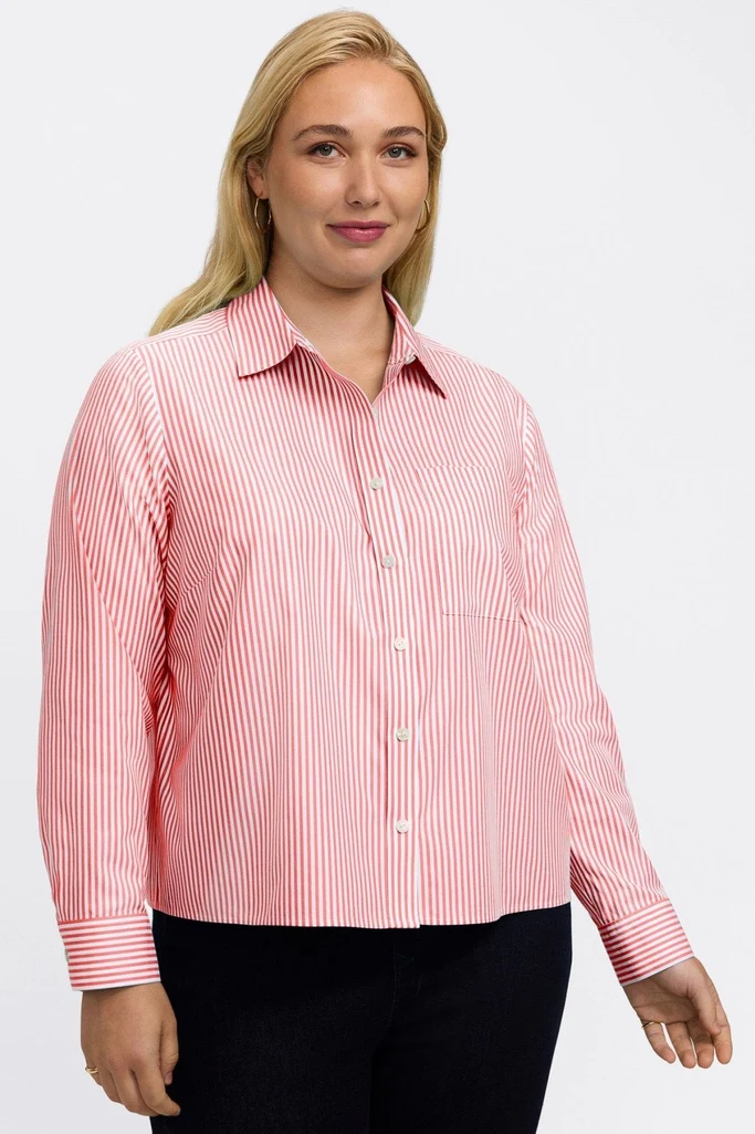 Jodie Plus No Iron Pinpoint Stripe Long Sleeve Short Shirt - Image 5
