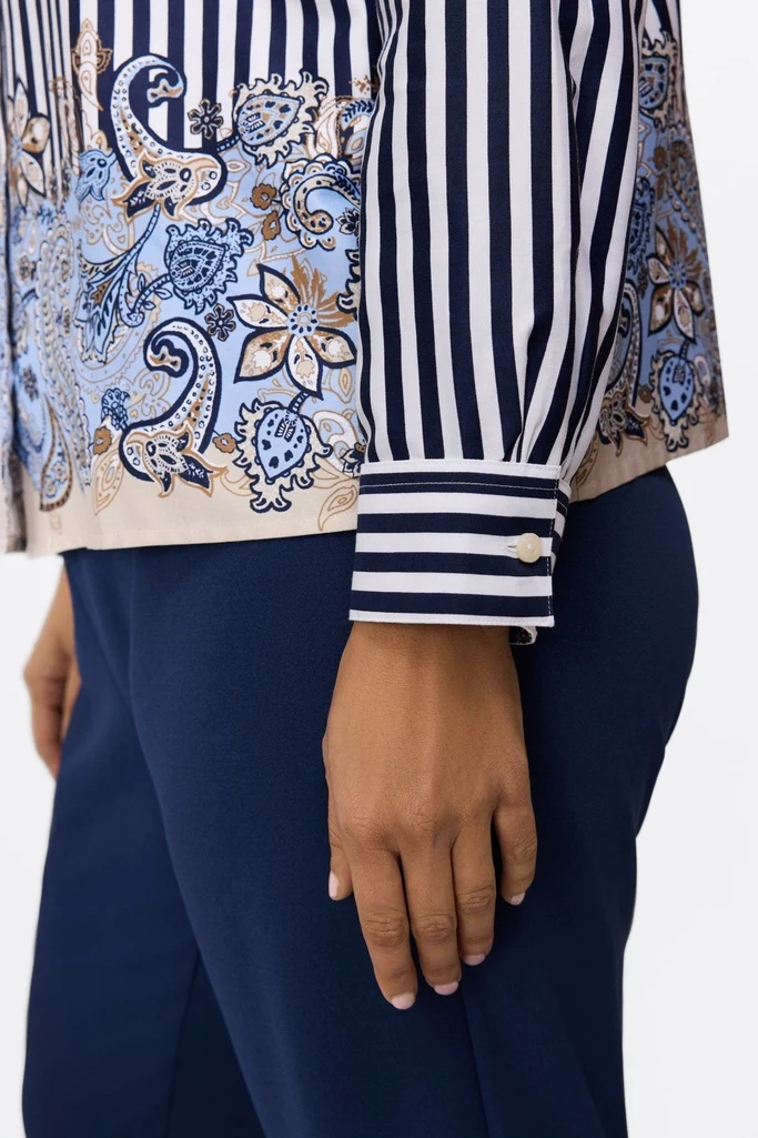 Jodie Plus Stripe Paisley Long Sleeve Short Shirt - Image 4