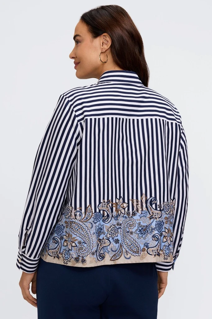 Jodie Plus Stripe Paisley Long Sleeve Short Shirt - Image 5