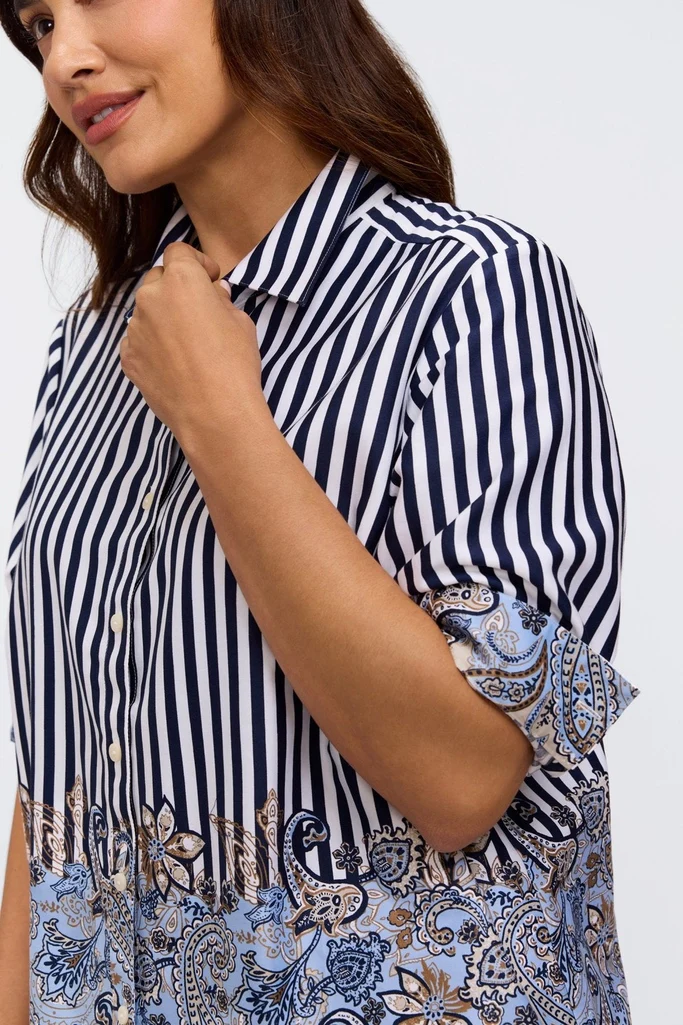Jodie Plus Stripe Paisley Long Sleeve Short Shirt - Image 6