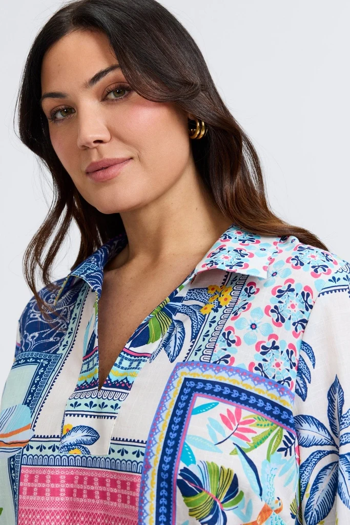 Julia Plus Island Conversational 3/4 Sleeve Popover Shirt - Image 4