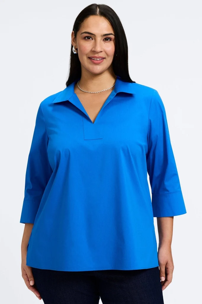 Julia Plus No Iron Stretch Cotton 3/4 Sleeve Popover Shirt - Image 13