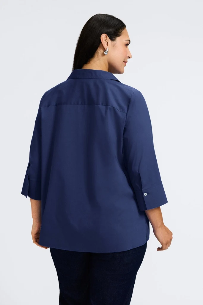Julia Plus No Iron Stretch Cotton 3/4 Sleeve Popover Shirt - Image 5