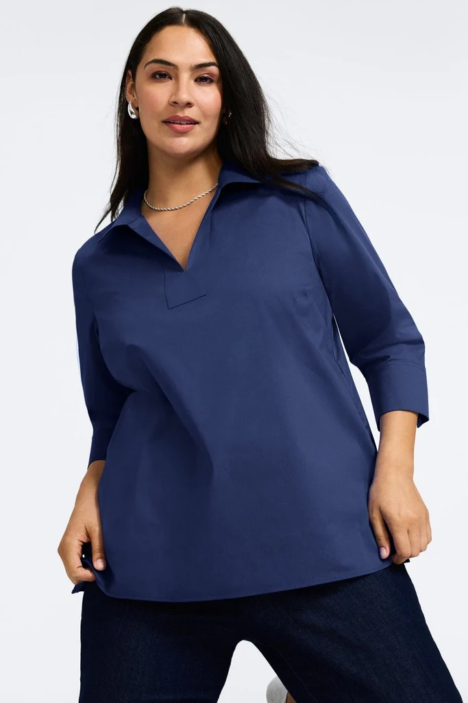 Julia Plus No Iron Stretch Cotton 3/4 Sleeve Popover Shirt - Image 7
