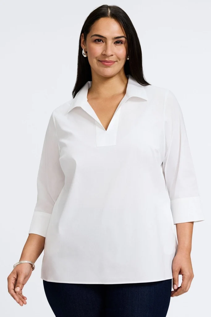 Julia Plus No Iron Stretch Cotton 3/4 Sleeve Popover Shirt - Image 8