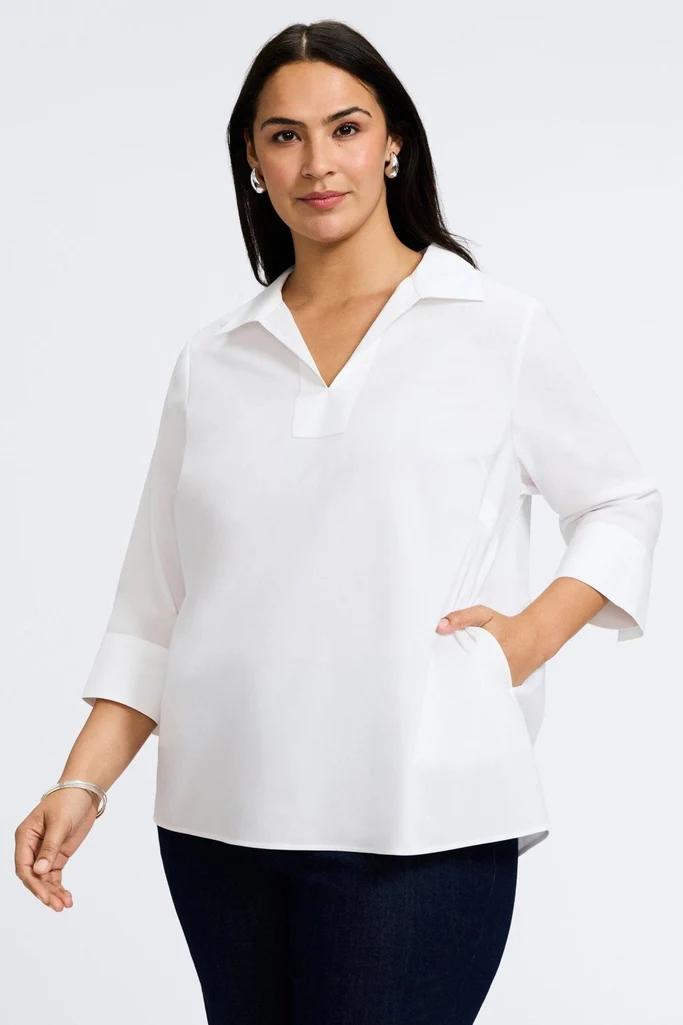 Julia Plus No Iron Stretch Cotton 3/4 Sleeve Popover Shirt - Image 9