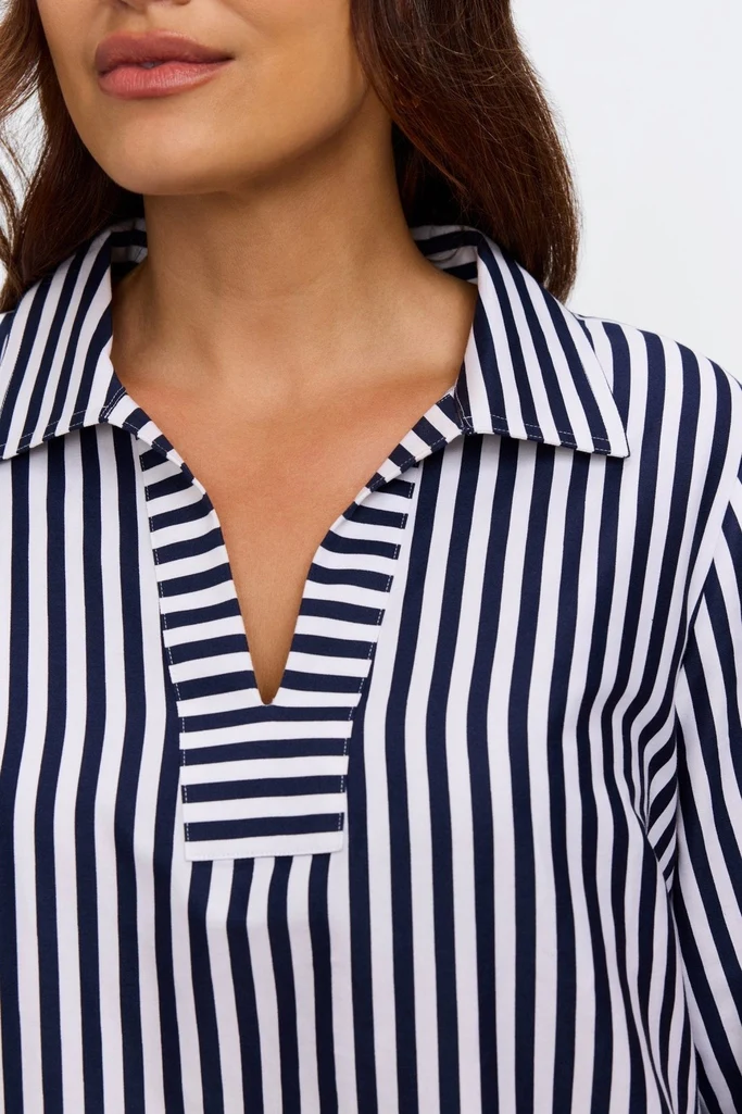 Julia Plus Stripe Paisley 3/4 Sleeve Popover Shirt - Image 3