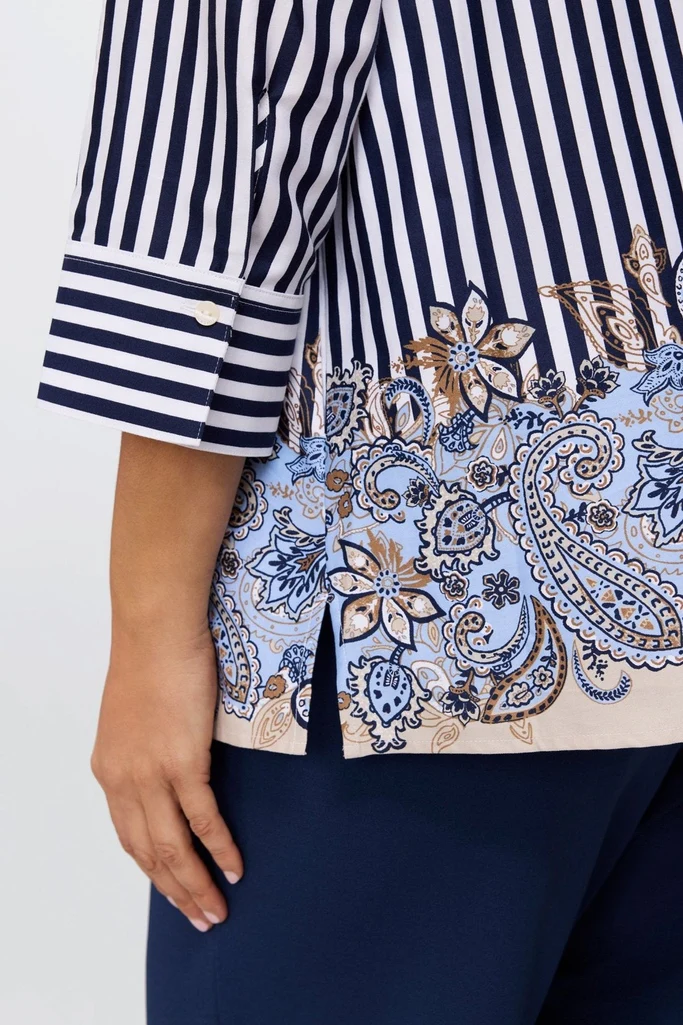 Julia Plus Stripe Paisley 3/4 Sleeve Popover Shirt - Image 4