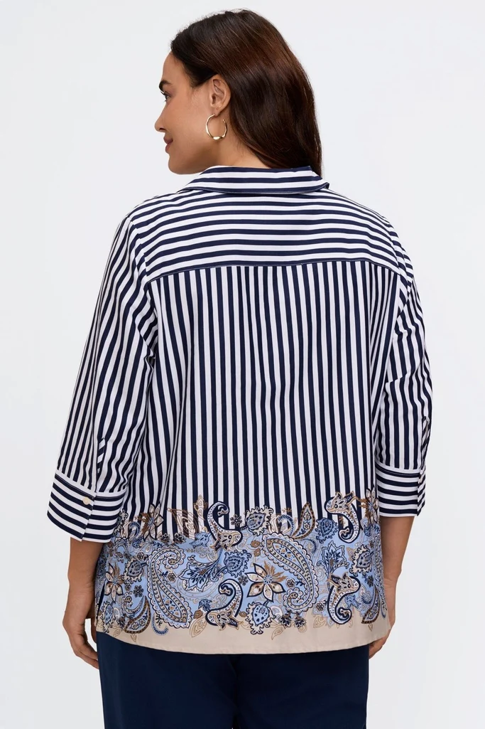 Julia Plus Stripe Paisley 3/4 Sleeve Popover Shirt - Image 5