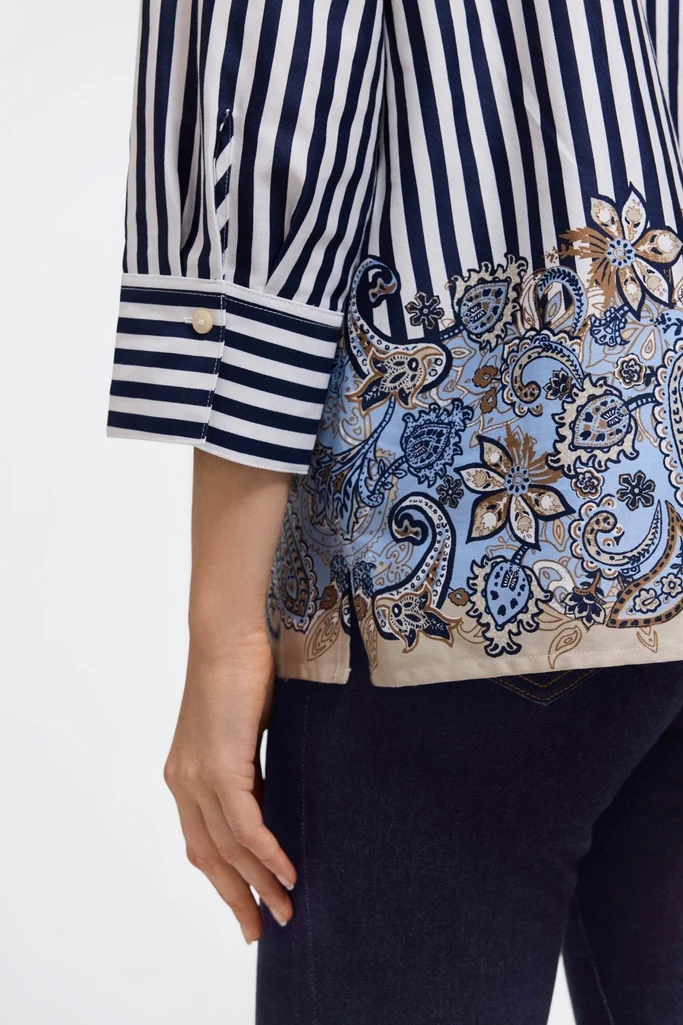 Julia Stripe Paisley 3/4 Sleeve Popover Shirt - Image 3