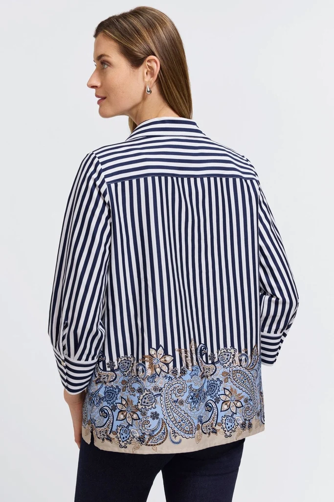 Julia Stripe Paisley 3/4 Sleeve Popover Shirt - Image 4