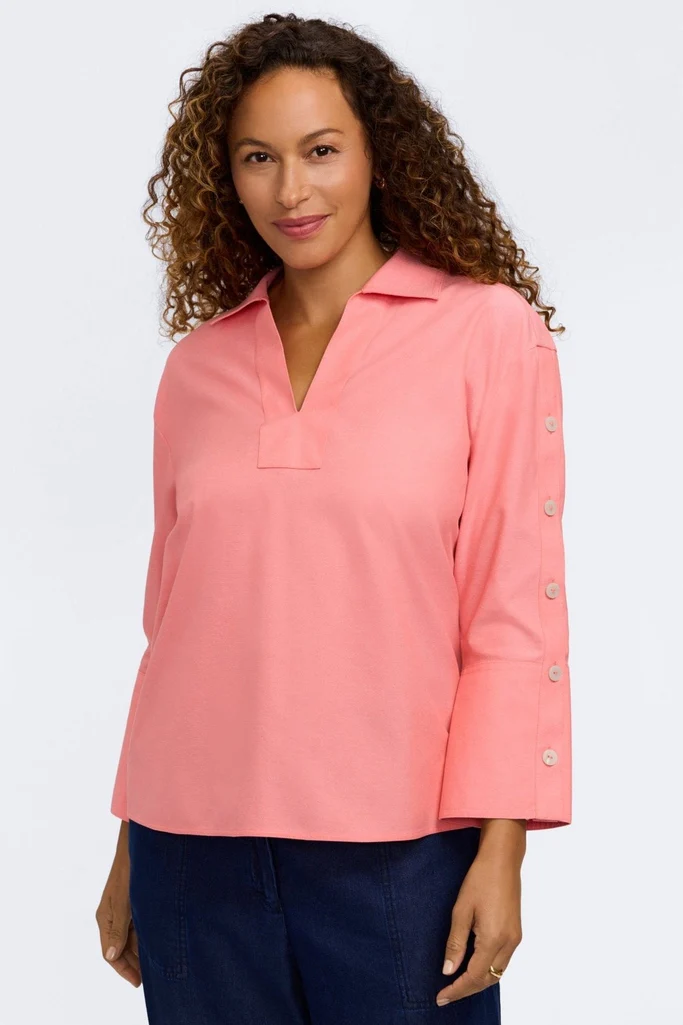Lainey No Iron Pinpoint 3/4 Button Sleeve Shirt - Image 6